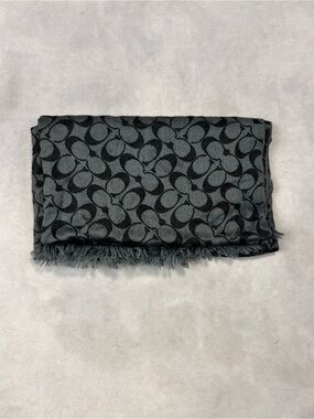Coach Gray and Black Fringe Scarf